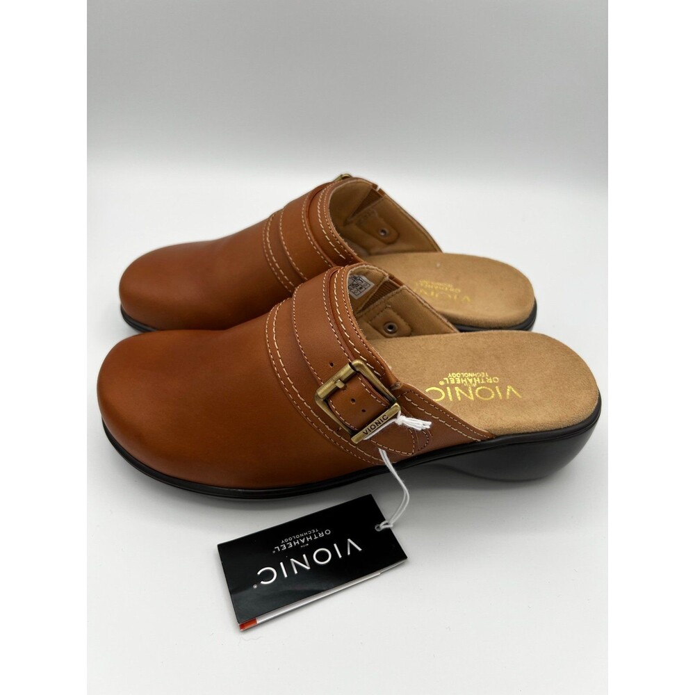 NWT Vionic Bayside Brown Leather Clogs Mules Size 6.5